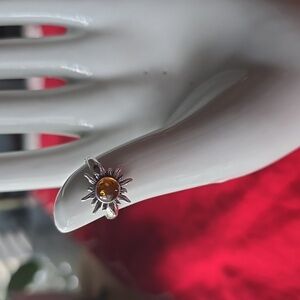 925 Sterling Silver Amber Sun Ring~Sz 6 Adjustable